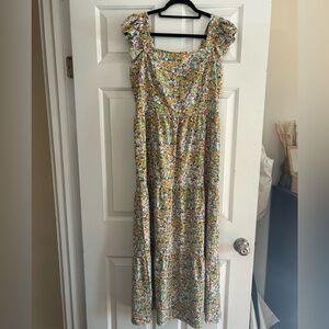 Flowy Floral Maxi Dress with Ruffled Straps - Yellow & Mint